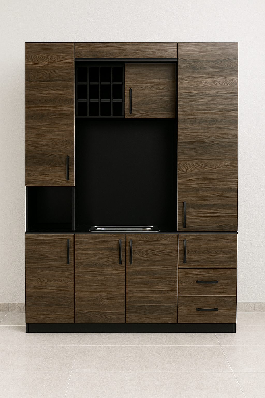 barbershop storage cabinet dark wood modern design