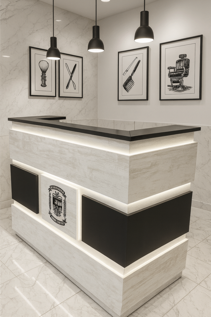 reception desk barbershops design 28