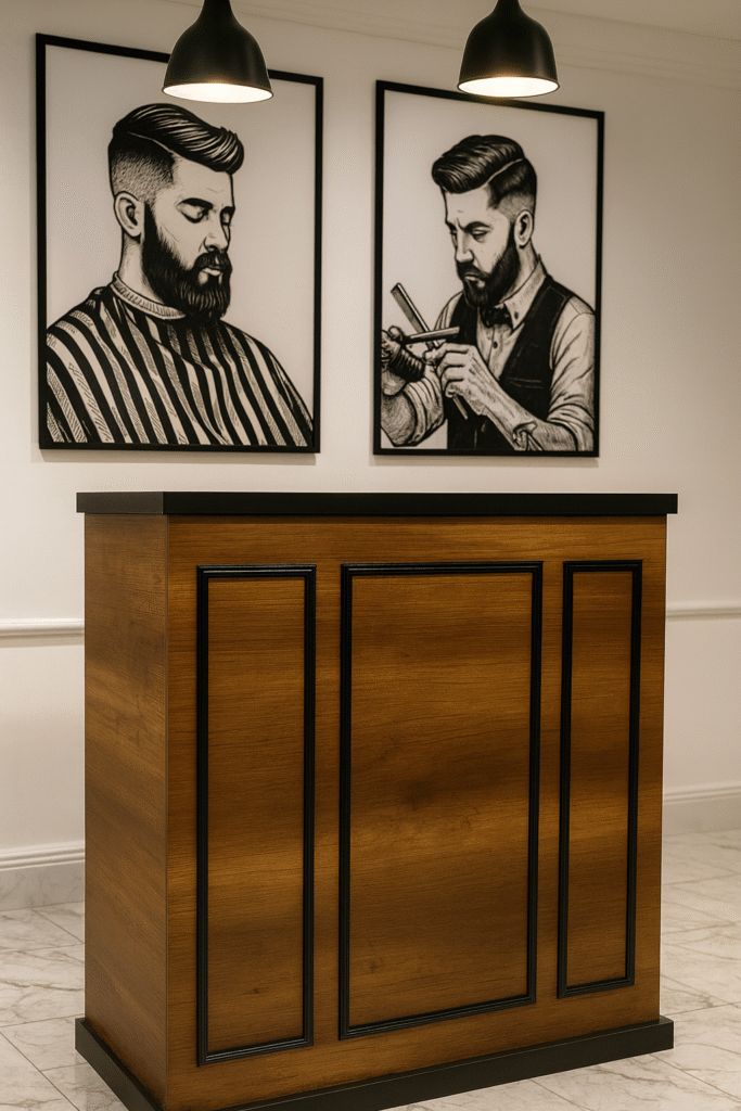 reception desk barbershops design 29