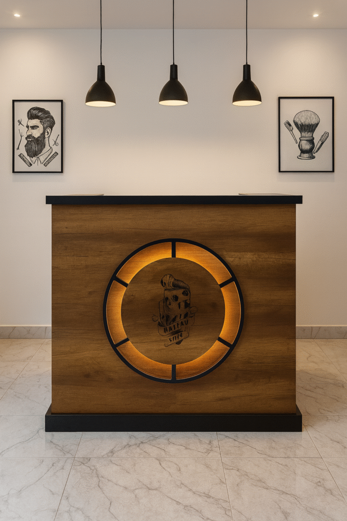 reception desk barbershops design 31