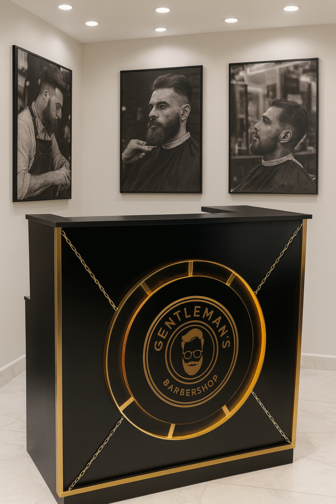 reception desk barbershops design 33