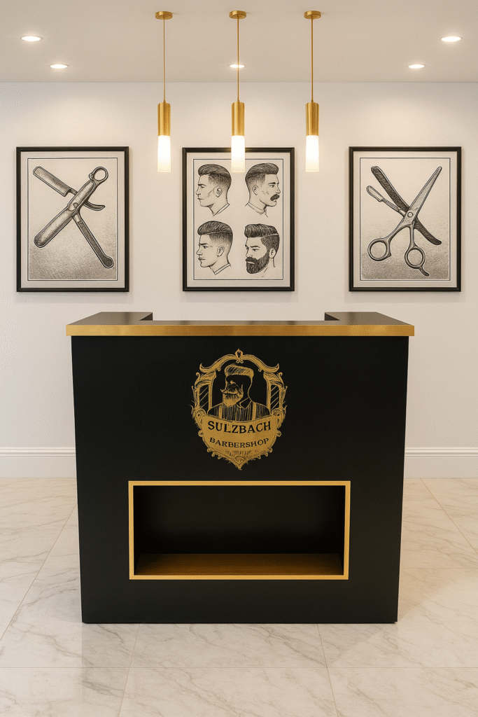 reception desk barbershops design 34