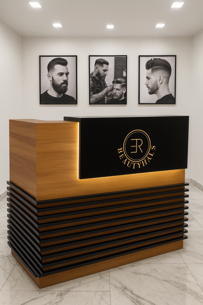 reception desk barbershops design 40
