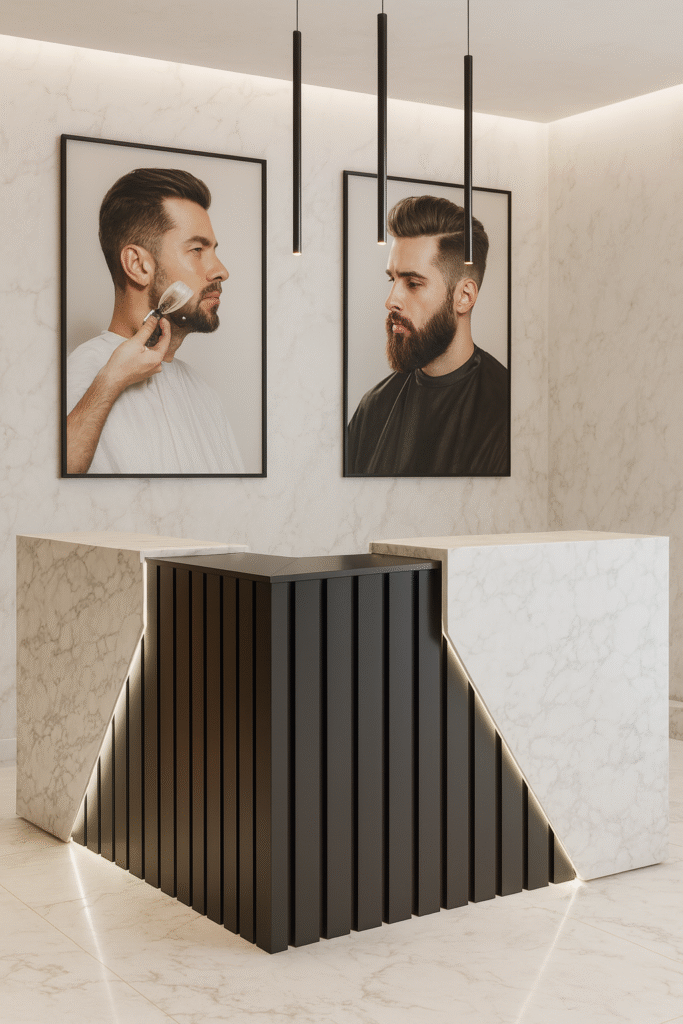 reception desk barbershops design 41