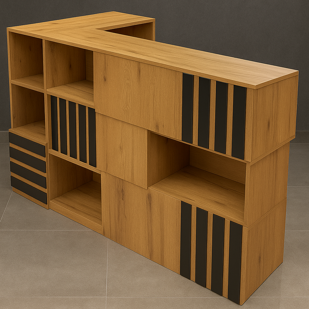 wooden reception desk modern barbershop design